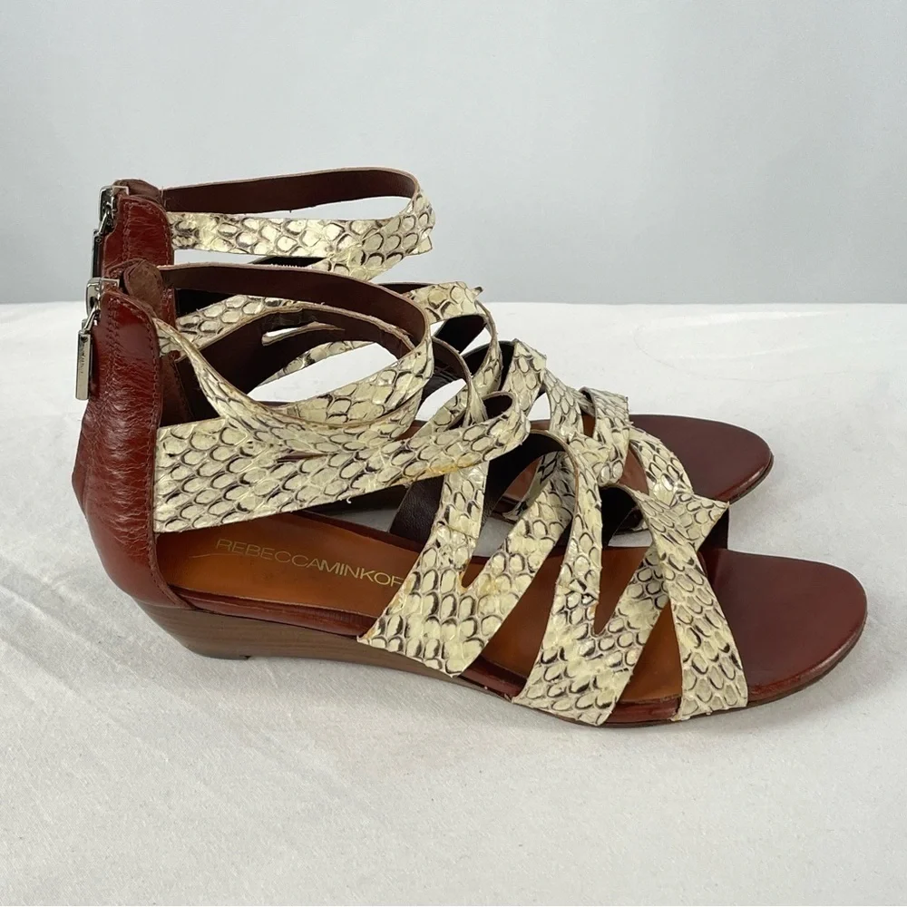 Rebecca Minkoff Strappy Leather Wedge‎ Sandal in Snakeskin Size 6.5